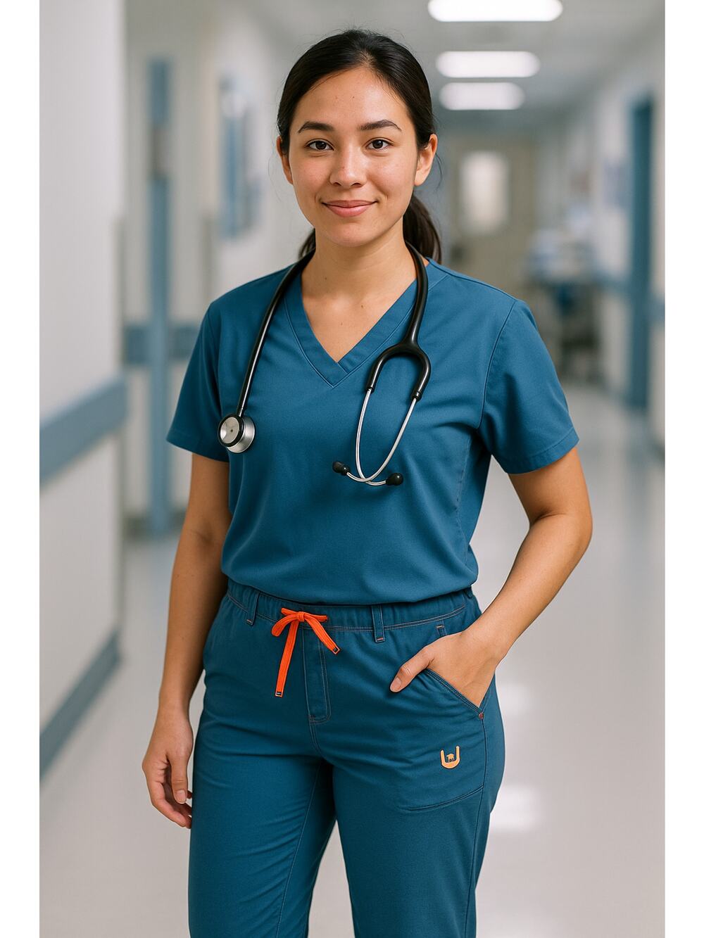 Urbane Ultimate 9318 Womens Small Scrub Pants Blue Orange Drawstring Medical